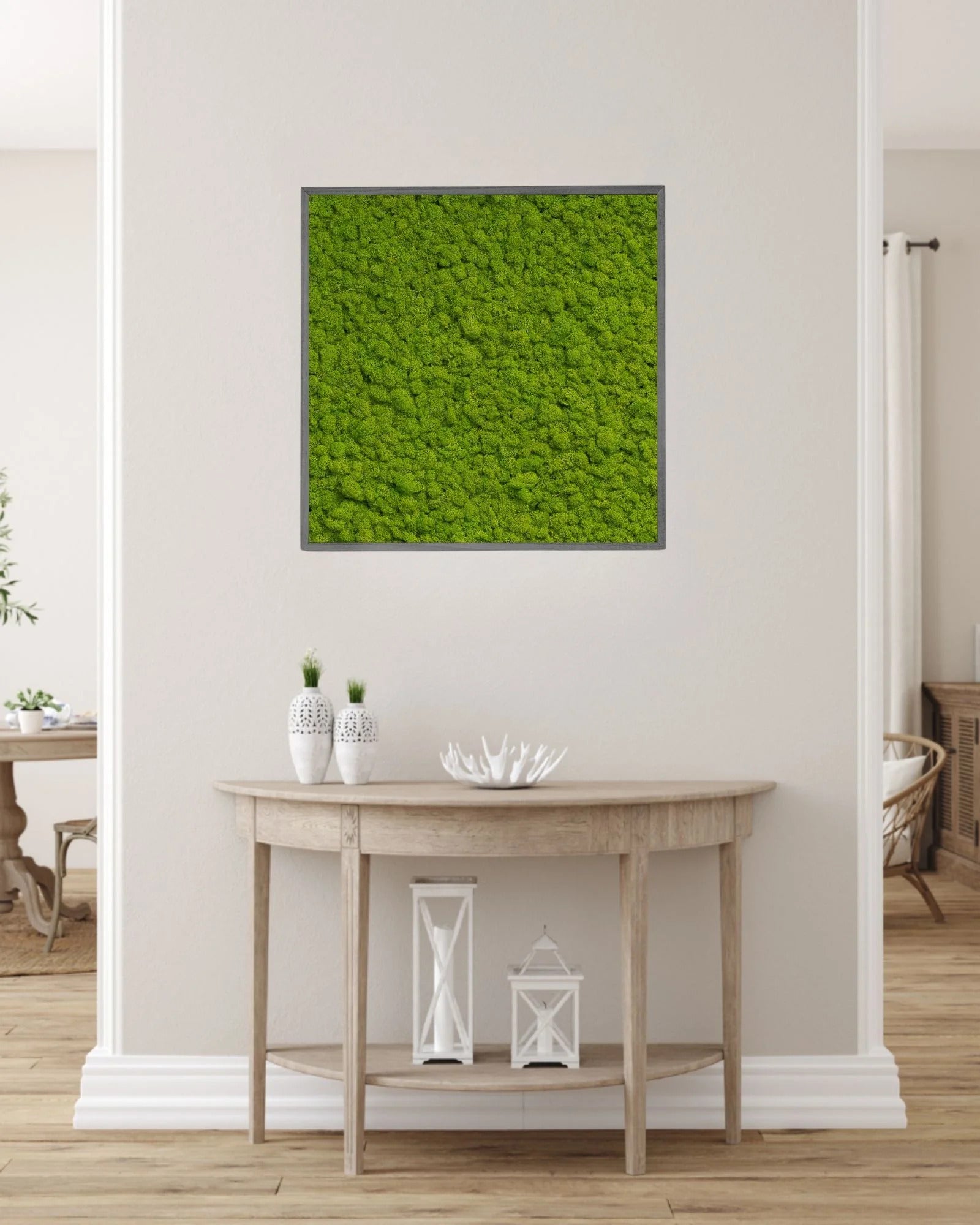 Detaljerad vy av Kvadratisk mosstavla med äkta finsk renlav med naturlig mossstruktur – 110×110 cm