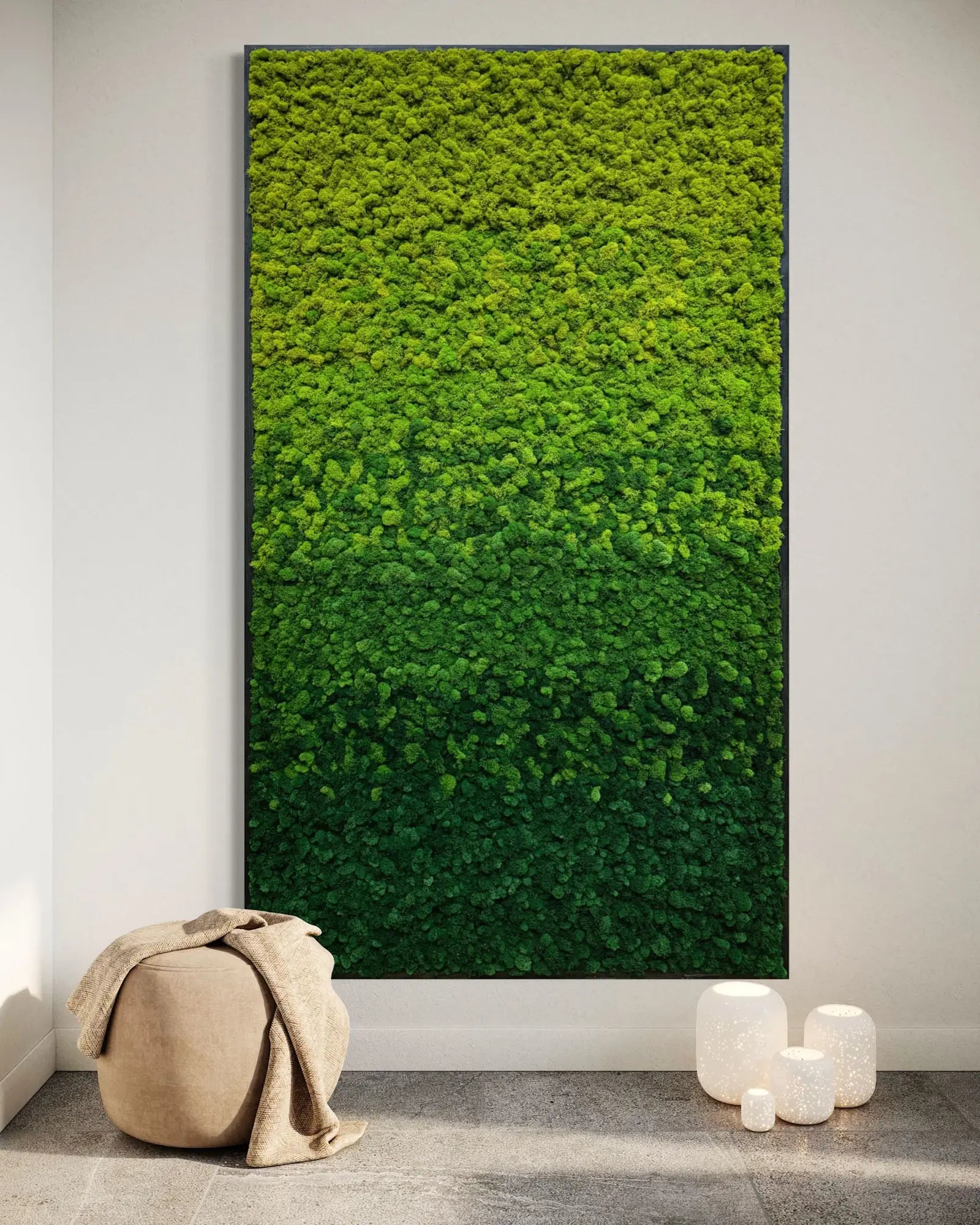 Kvadratisk mosstavla Faded som grön väggdekoration för inomhusmiljö – 50×70 cm