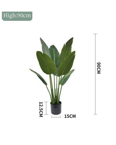 Detaljbild av Konstgjord Strelitzia (paradisfågelväxt) i plastkruka