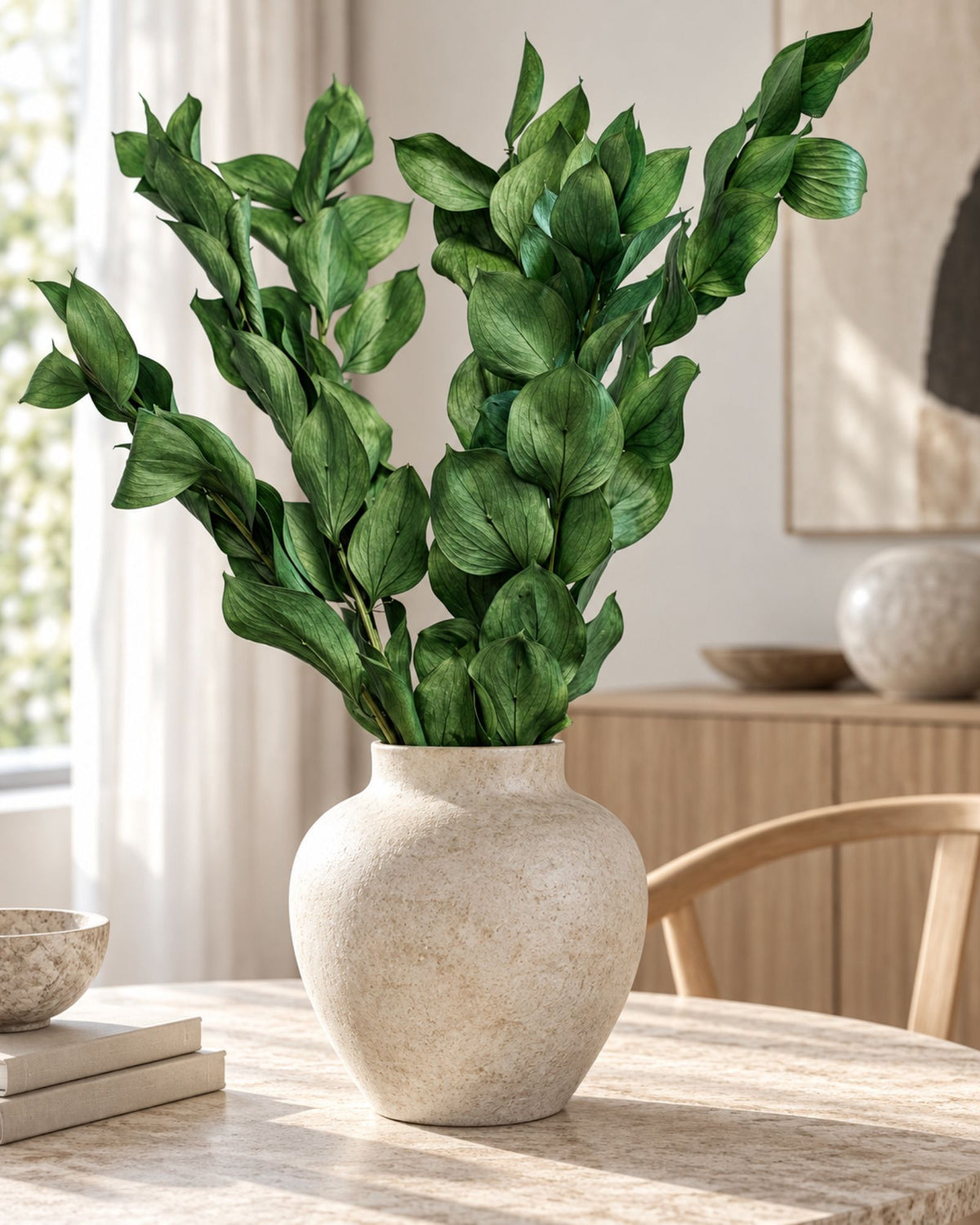 Ruscus Giant Bleached White – Preserved Plant