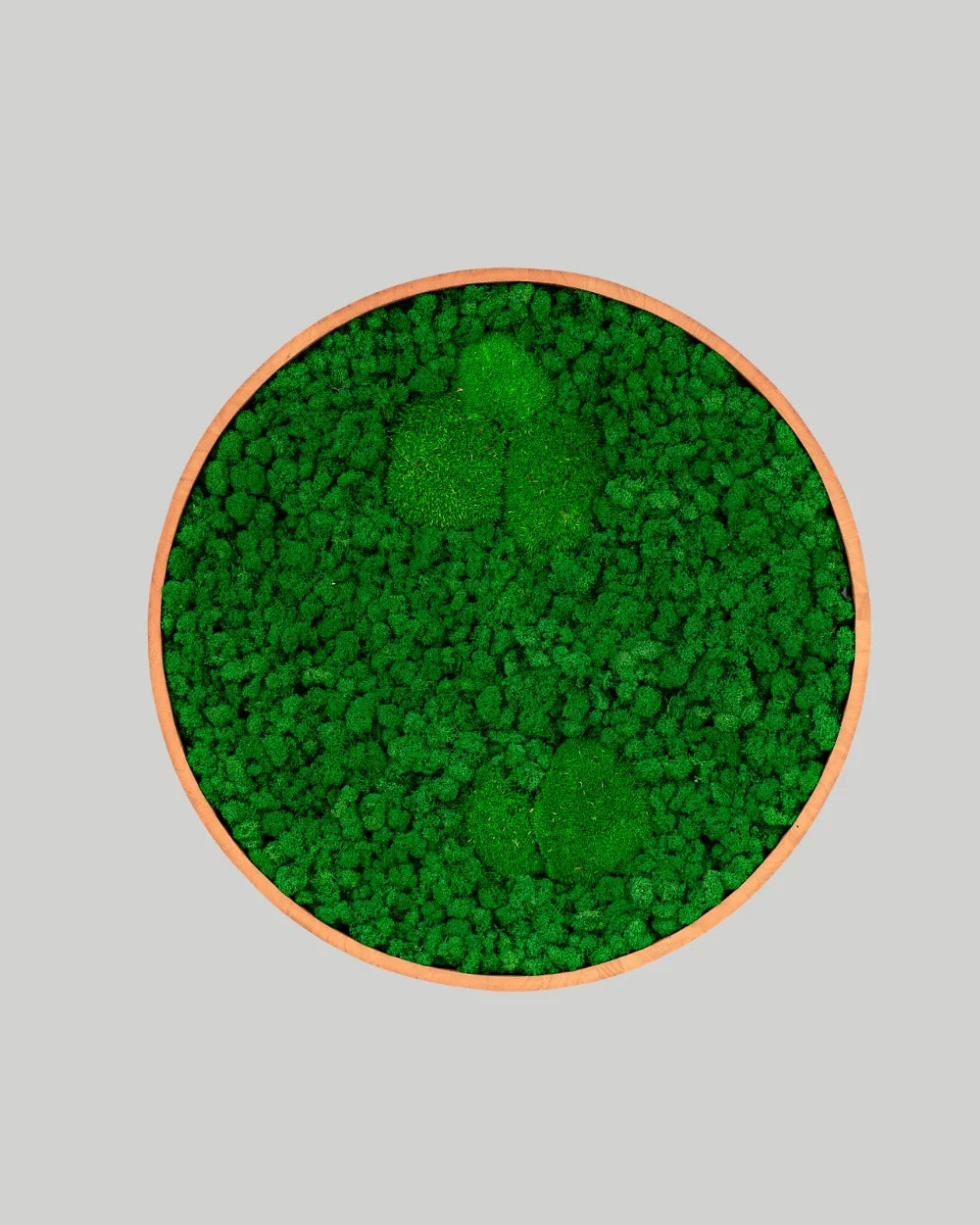 Rund mosstavla med grön bollmossa och lichen – mosstavla från Forever Flora – Q 80 cm