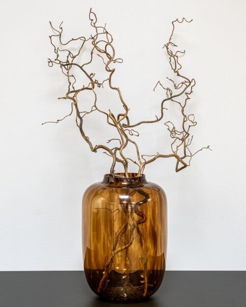 Kuivattu peikonpähkinä aseteltuna tyylikkääseen maljakkoon osana modernia sisustusta.